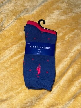 Polo by Ralph Lauren Girl Blue and Red Casual 2 pack Socks NEW